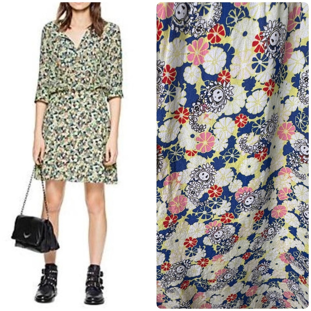 Zadig‎ & Voltaire 100% Silk Remus Flower Skull Flower Mini Dress Size Large